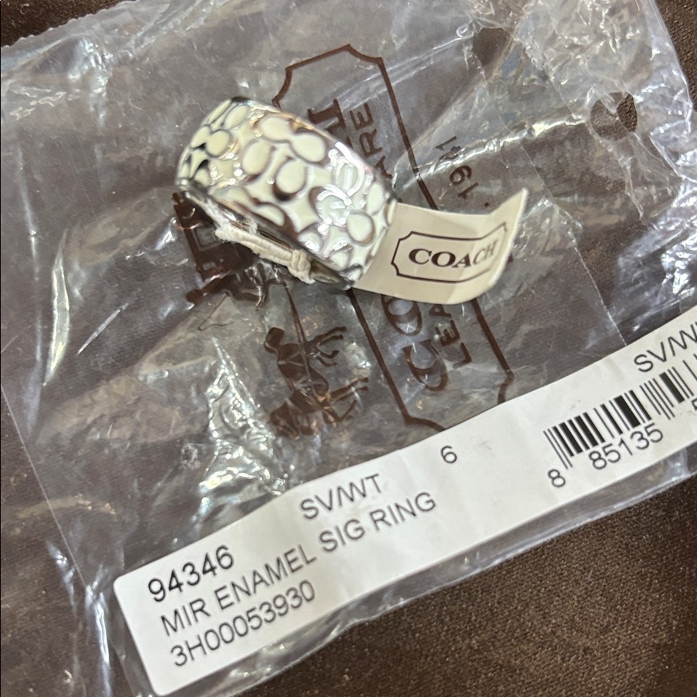 Coach Silver and Cream Enamel Ring